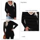 thumbnail image 4 of Sudadera con cuello en V a rayas y manga larga con abertura lateral para mujer, informal, holgada, para oficina, negro, XXL, 4 of 5