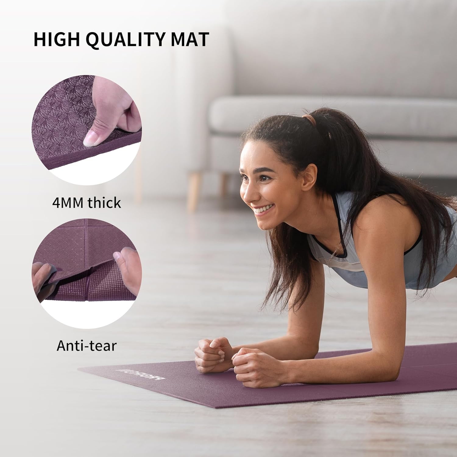 PROIRON Foldable Travel Yoga Mat 0.16" PVC, Folding Exercise Mat Non Slip for Yoga Pilates Camping Outdoors, Lightweight Packable, Claret
