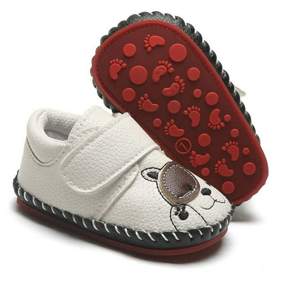 HsdsBebe Chaussures de Marche en Cuir Pu pour Bébés Garçons Filles Semelle en Caoutchouc Premiers Pas Chaussons de Dessin Animé Chaussures de Berceau (3-6 Mois)