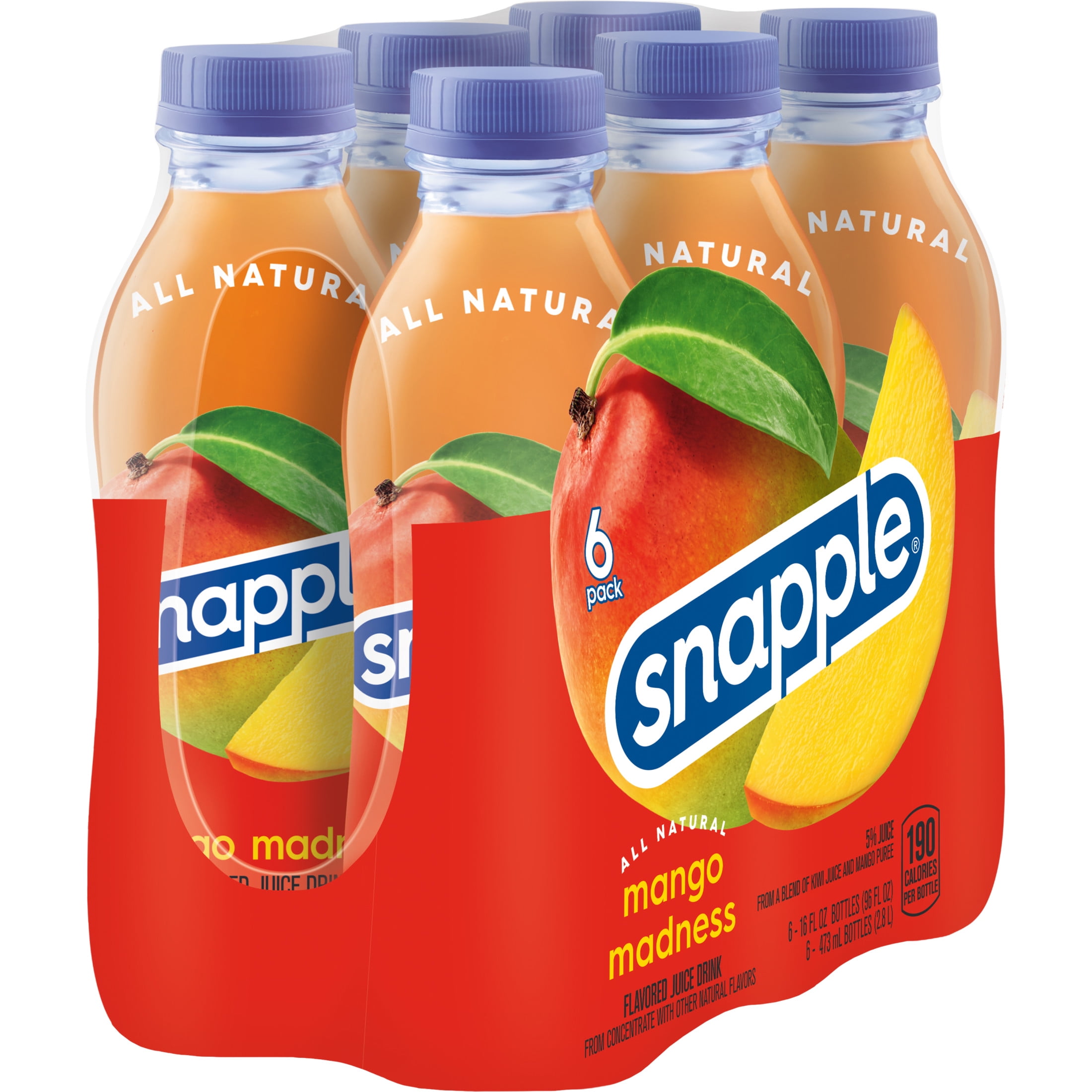(2 pack) Snapple Mango Madness Juice Drink, 16 fl oz, 6 Count Bottle
