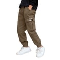 thumbnail image 2 of Huowey Kids Toddler Cargo Pants High Waist Wide Leg Trousers Fashion Multi Pockets Ankle-Tied Loose Fit Casual Running Sport Hiking Breathable Cozy Spring Joggers Pull On Shorts,Coffee,5-6 Years, 2 of 5