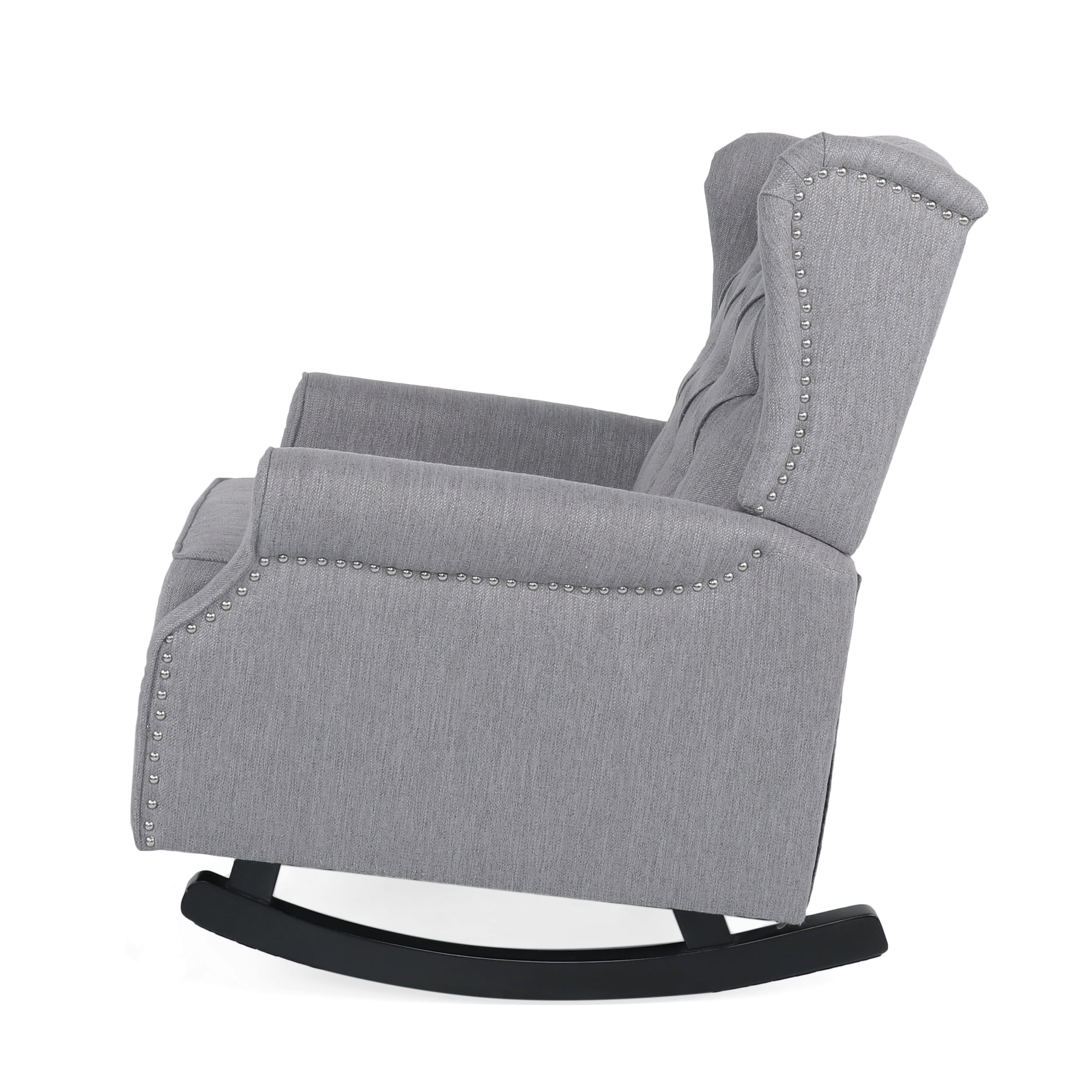 Noble House Dowd Fabric Tufted Wingback Rocking Chair, Gray and Dark Brown
