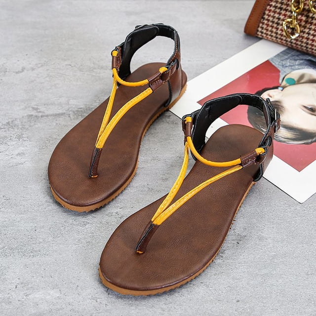 Sandalias de mujer, zapatos frescos de verano, zapatos de playa, sandalias de pellizco de estilo romano de tacón plano Wmkox8yii shjk2014