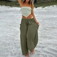 thumbnail image 4 of Women's Casual Pants Womens Elastic Waisted Pleated High Waisted Wide Leg Pants Loose Casual Cotton And Linen Cropped Pants Beach Casual Pants,Green Women's Casual Pants M, 4 of 4