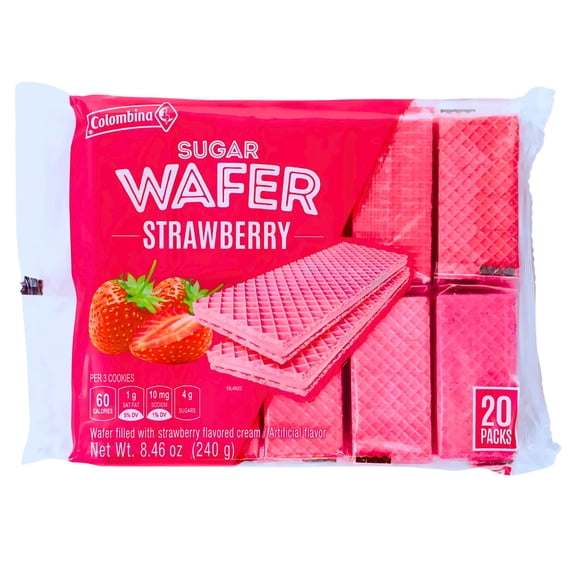 Strawberry Sugar Wafer Cookies, 8.46 oz (20ct Pack) Crispy Layered Wafers Flavored Cream School Lunch Party Snacks