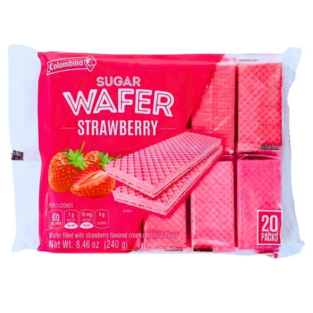 Strawberry Sugar Wafer Cookies 8.46 oz (20ct Pack) Crispy Layered Wafers Flavored Cream School Lunch Party Snacks