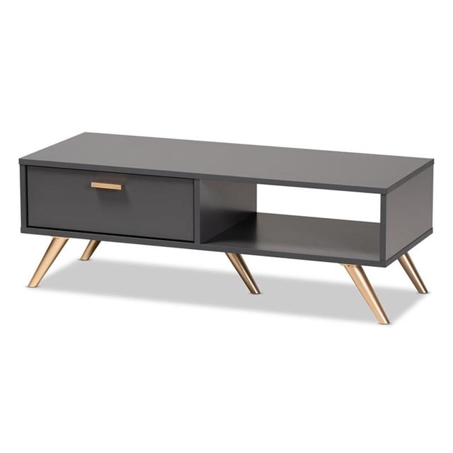 Baxton Studio Kelson Table Basse en Bois Fini Gris Foncé et Or