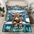 thumbnail image 2 of Homewish Cute Highland Cow Queen Sheet Sets,Brown Blue White Flat Sheet,Country Farmhouse Lodge Queen Fitted Sheet For Girls,Breathable Home Decor,4-Piece, 2 of 7