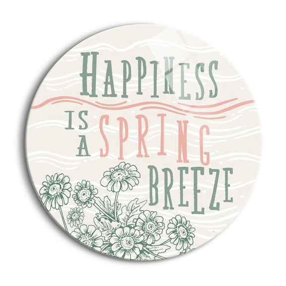 Happiness Spring Breeze Green Floral 24 inch Glass Wall Hanging Sign