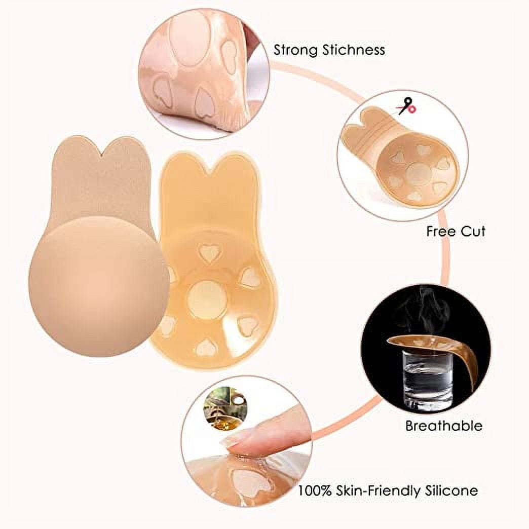 Finethread Women's Lift up Invisible Bra Tape Push up Strapless Bra Self  Adhesive Backless Sticky Bra Rabbit's Ears Shape Breast Lift Petals  Reusable (Black)