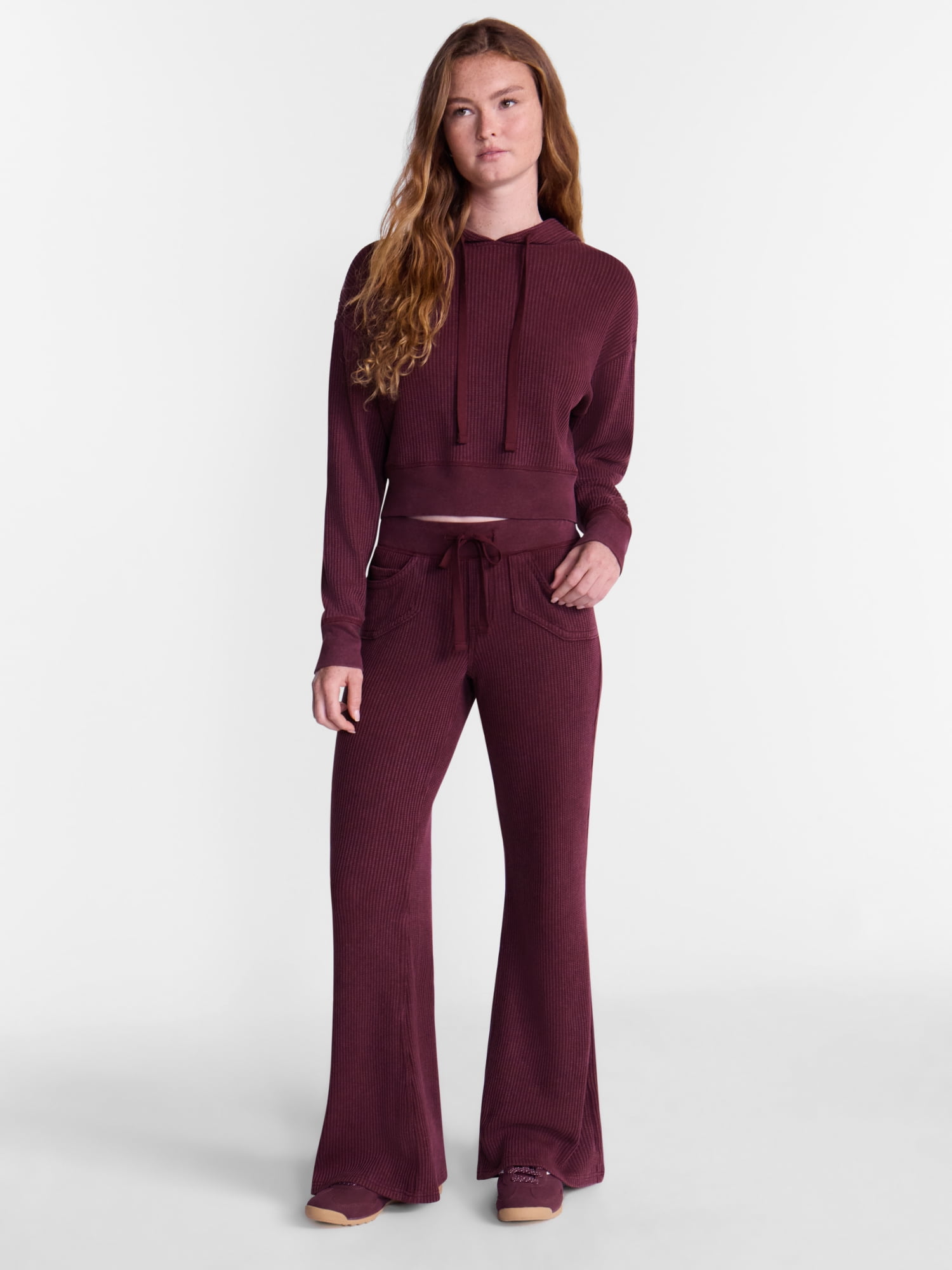No Boundaries Waffle Knit Flare Pants, 31.5'' Inseam, Women's XXS-XXL