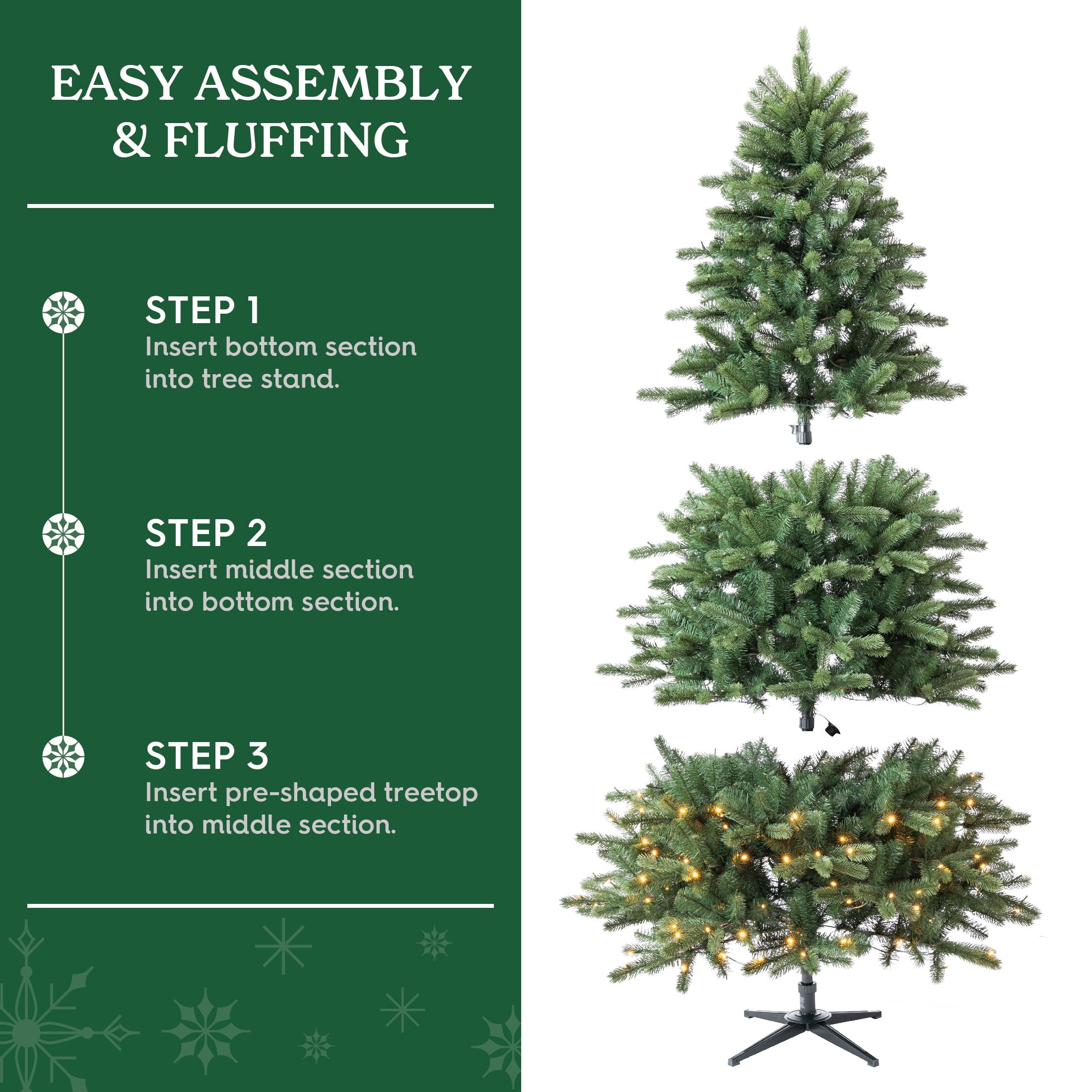 7.5' Pre-Lit Birchwood Fir Green Artificial Christmas Tree with Warm White Twinkle LED Lights and Quick Set, by Holiday Time