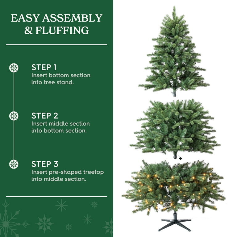 7.5' Pre-Lit Birchwood Fir Green Artificial Christmas Tree with Warm White Twinkle LED Lights and Quick Set, by Holiday Time