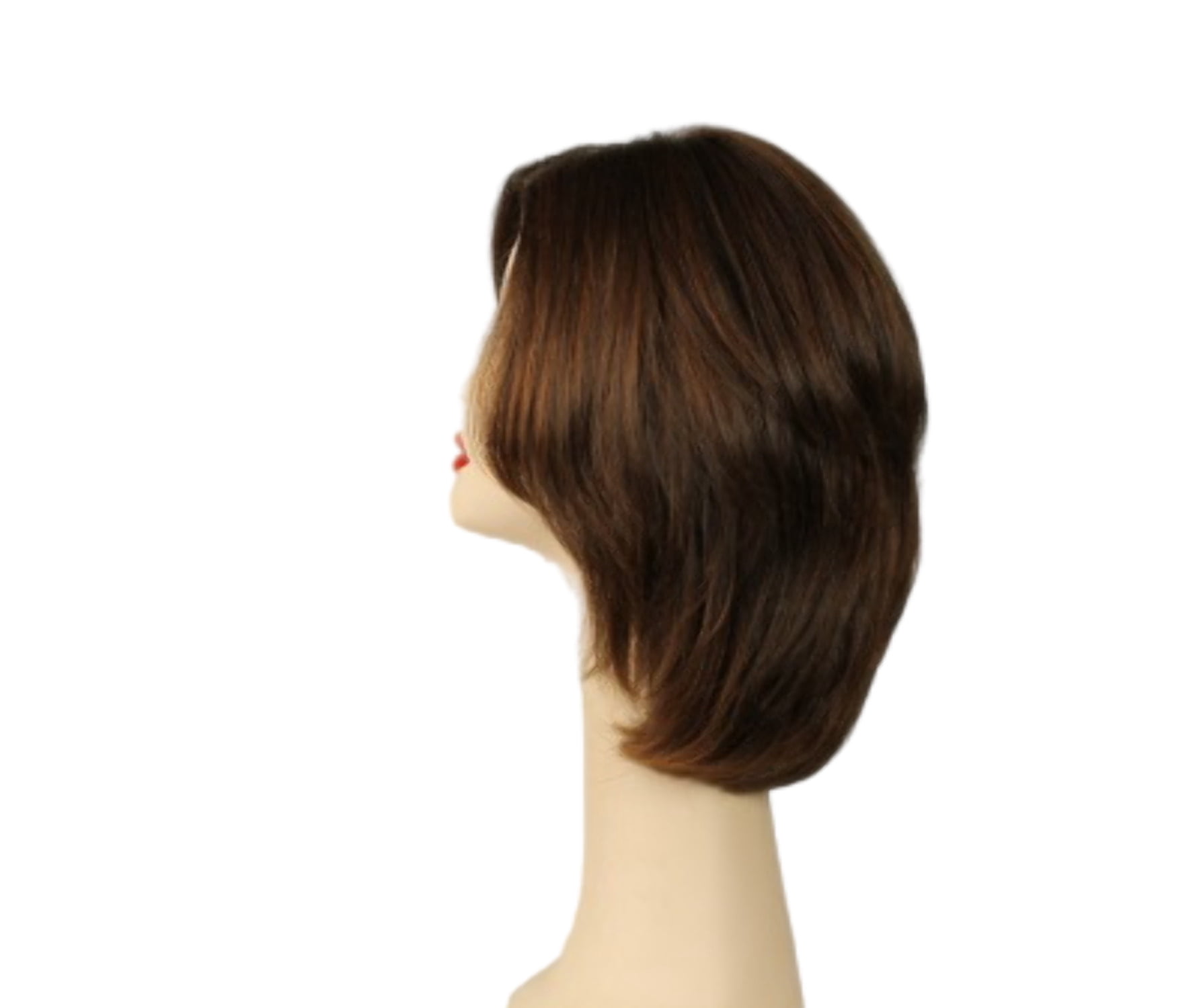 European Human Hair Freeda Wig Regina Brown With Reddish Highlights Multi-Directional Skin Top Size M