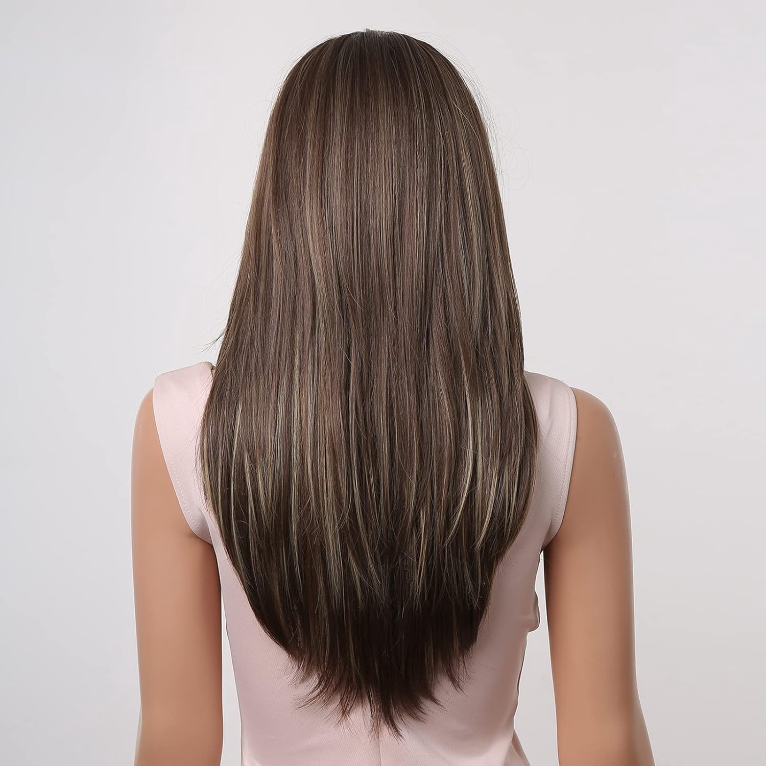 Sucs Long Layered Synthetic Hair Wigs for Women with Bang