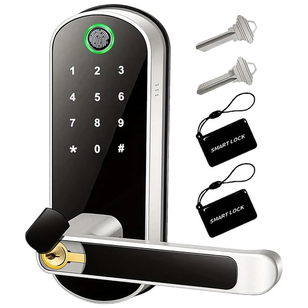 Chapa para Puerta OmniKeySilver 1 Pza NFC Biométrico NIP App Móvil Pilas 4xAA No Incluidas USB Negro y Plateado.