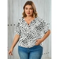 thumbnail image 2 of SHOWMALL Women's Plus Size Tops V-Neck Loose Fit Comfy Button Henley Shirt White Lovely Hearts 5X Short Sleeve Curvy Fit Blouse, 2 of 6