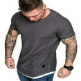 thumbnail image 1 of Men Solid Slub Cotton Pleated Short Sleeve Slim Fit T Shirt, 1 of 5