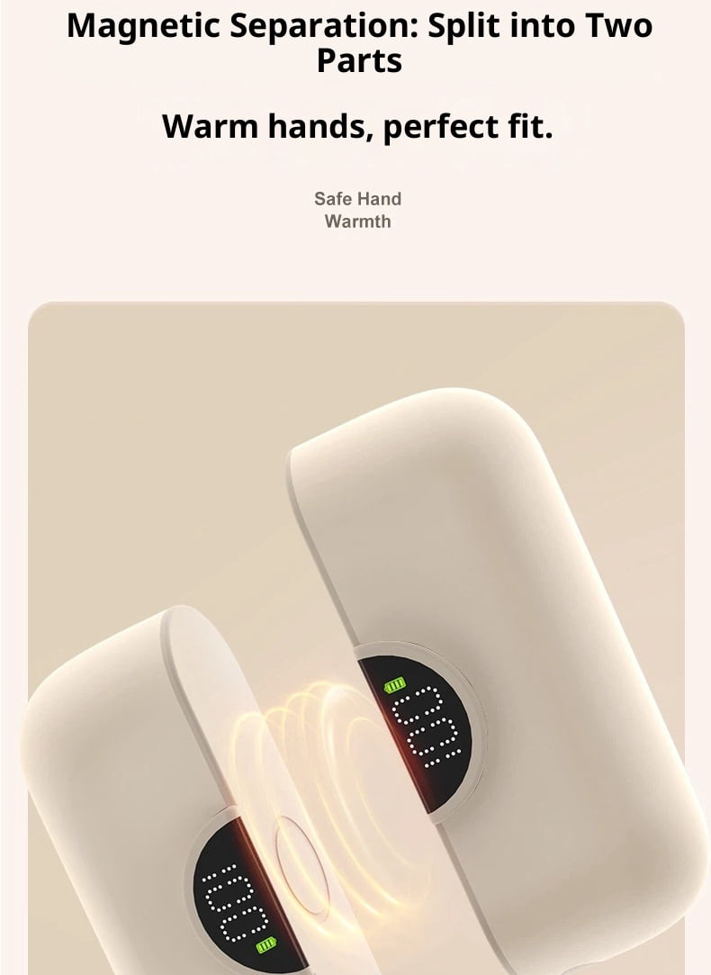 Magnetic Rechargeable Hand Warmers 6000mAh Pocket Portable Electric Hand Warmers with Power Bank Function, LED Display, 4 Heating Fast Heating Levels, Travel Essentials