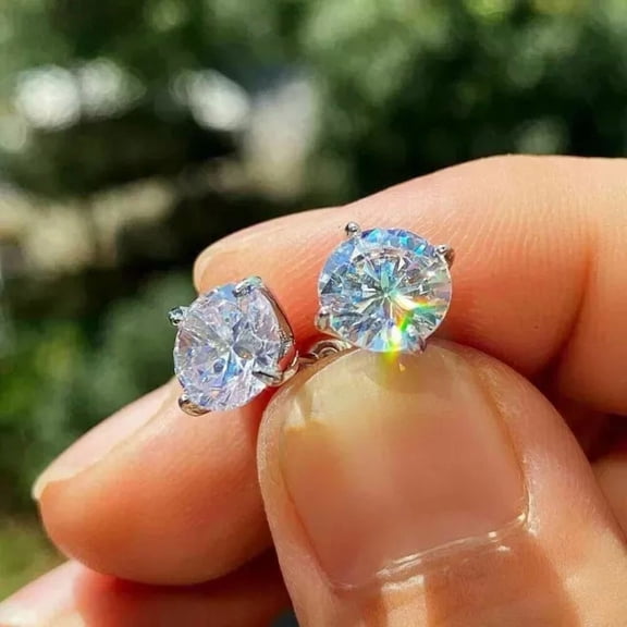 Aishvi Jewels 4 Ct Round Cut Real Moissanite Solitaire Stud Earrings 14K White Gold Plated 925 Sterling Silver