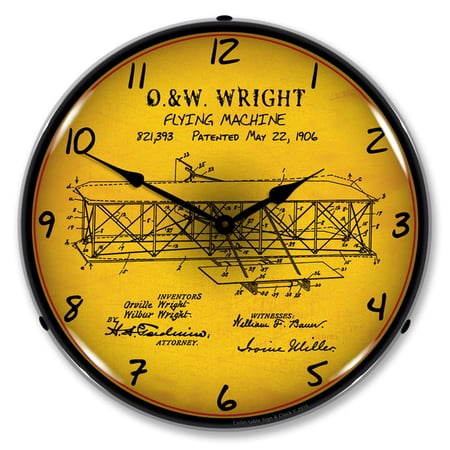 Collectable Sign and Clock Wright Flyer 1906 Patent LED Lighted Premium Wall Clock