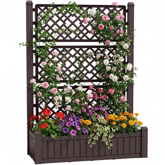 Homall Raised Garden Bed with Trellis, 43"x18"x59" Planter Box for Climbing Plants, Outdoor Raised Garden Bed for Privacy Screen, Tall Vertical Planter, Brown