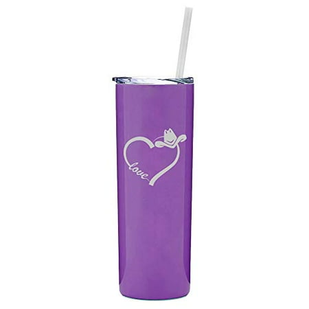 

20 oz Skinny Tall Tumbler Stainless Steel Vacuum Insulated Travel Mug With Straw Love Heart Country Cowgirl (Purple)