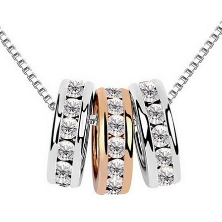 KATGI Fashion Triple Promise Crystal Ring Pendant Necklace