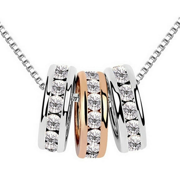 KATGI Fashion Triple Promise Crystal Ring Pendant Necklace