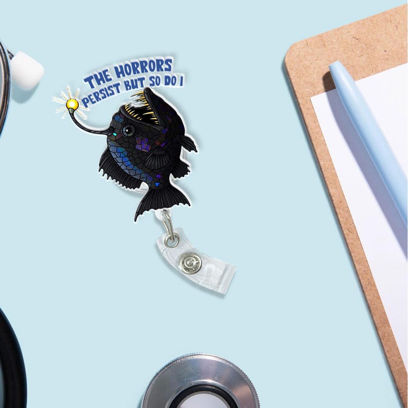 TiniDecor Anglerfish Badge Reel, Funny Retractable ID Holder with Quote, Work Accessory Gift