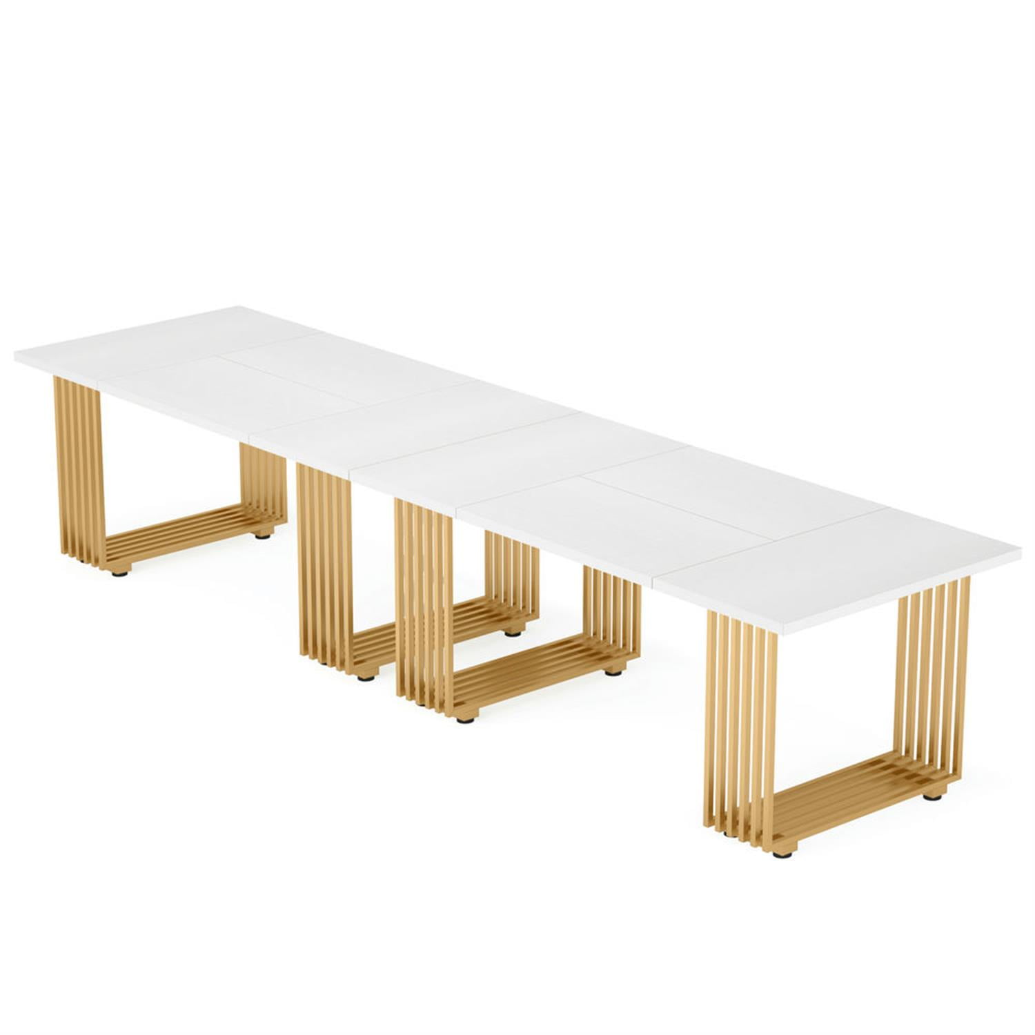 Demi Bonn 70" Executive Computer Desk with Metal Frame, Modern Duty Study Writing Gaming Table for Home Office, Rectangle Conference Table, White