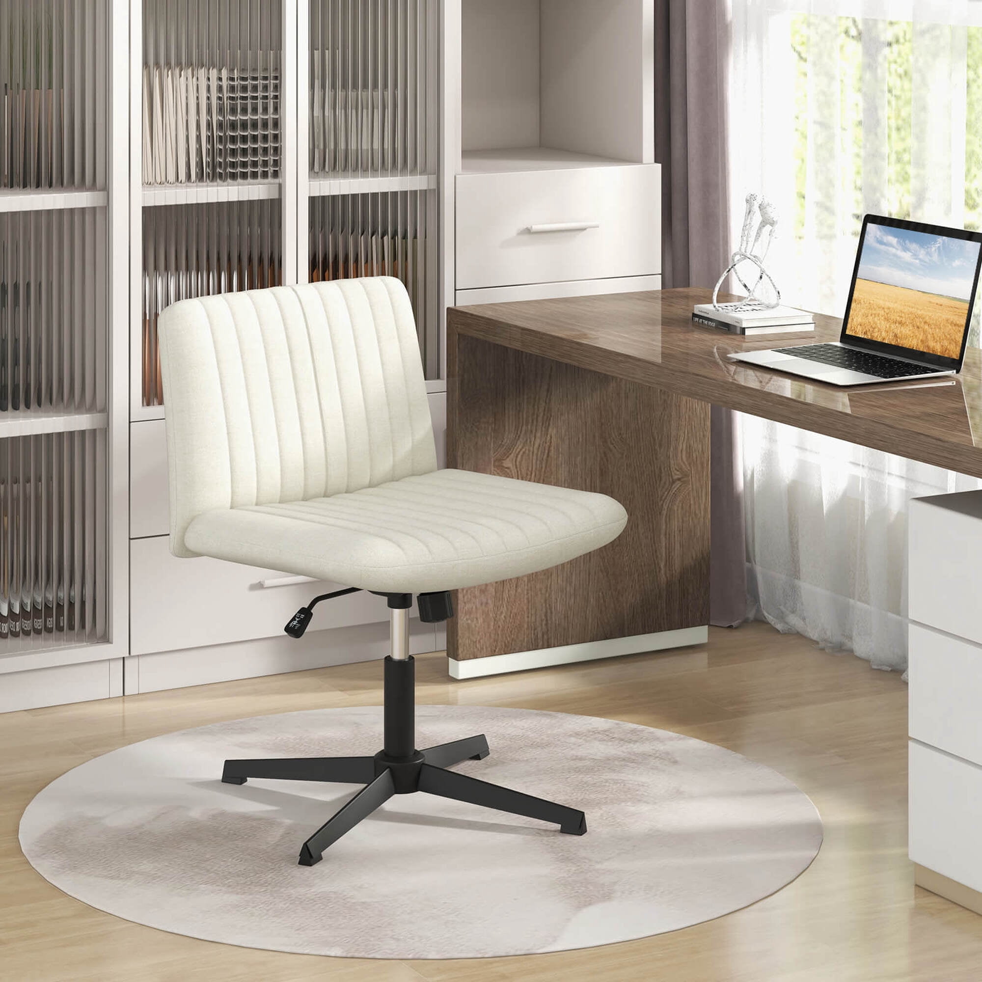 Costway Criss Cross Legged Office Chair Ergonomic Mid Back Computer Desk Chair Beige
