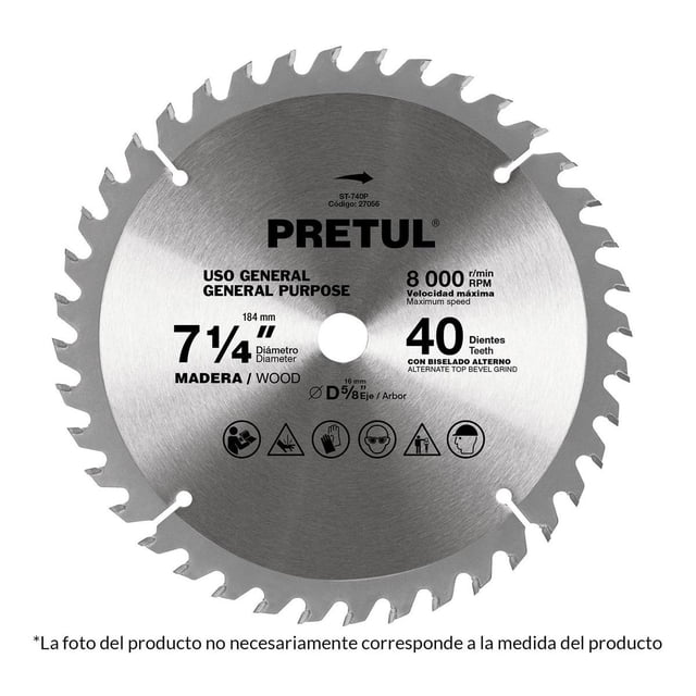 Disco Sierra P/madera 7-1/4 60 Dientes C5/8 Pretul Pretul ST-760P