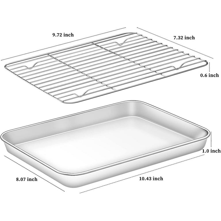 4 PCs Small Baking Sheet with Wire Rack Set [2 Baking Pans + 2 Cooling  Racks], CEKEE 10 Inch Stainless Steel Small Baking Tray with Rack Set -  Rust 