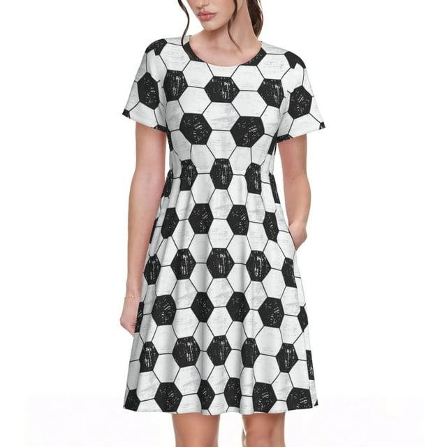 Saiise Robe d'Été à Motif de Soccer pour Femmes, T-Shirt Décontracté à Manches Courtes, Robe Soleil Fleurie, Couvre-Maillot de Plage avec Poches