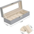 thumbnail image 2 of 6 Slot Leather Watch Box Watch Case Display Case Organizer Glass Jewelry Storage - Grey, 2 of 7