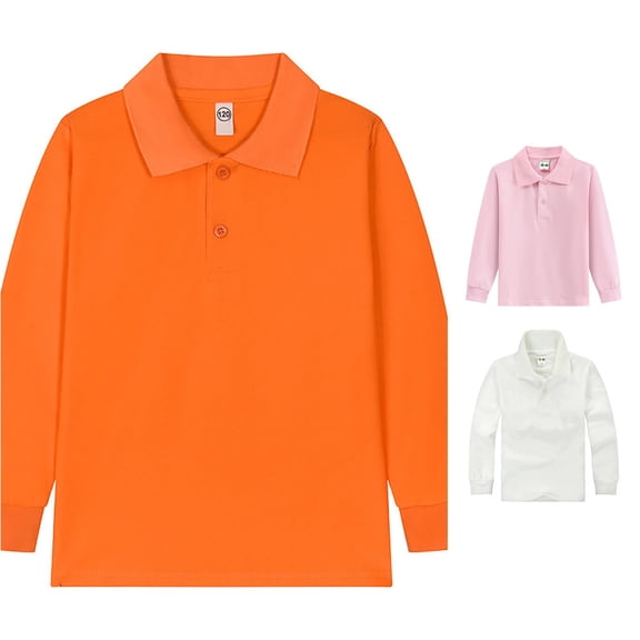 JAJAHO Kids Long Sleeve Polo Shirts For Boys Girls School Uniform Solid Color Collared Shirts Spring Fall Basic Top 3-14Y