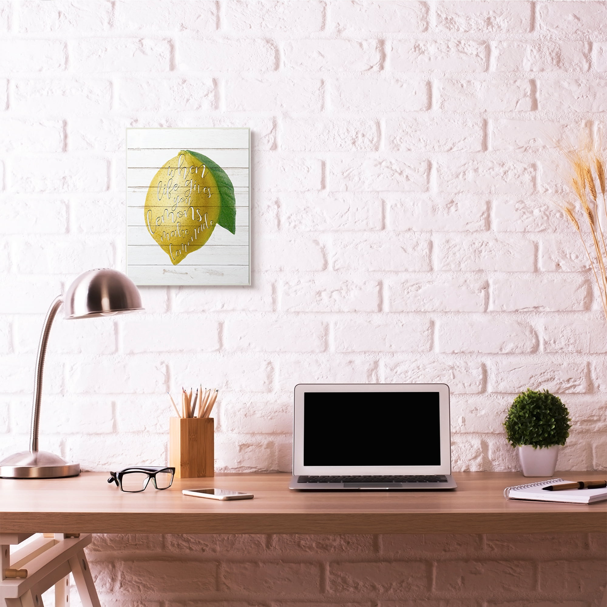 Stupell Industries Lemons To Lemonade Wood Textured Inspirational Word Design Wall Plaque by Ann Bailey, 13" x 19", Wall Plaque