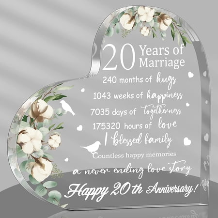 Wedding Gift for Her Years of Marriage Gift Happy Anniversary Present for Woman Acrylic Heart Marriage Keepsake for Wife Husband Girlfriend Boyfriend (20th Style)