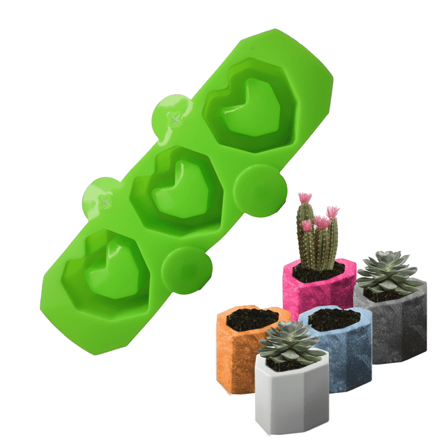 molde de silicona para macetas y decoración de yeso cemento, resina, concreto. Plantillas de figura para maceta (Corazón Verde )