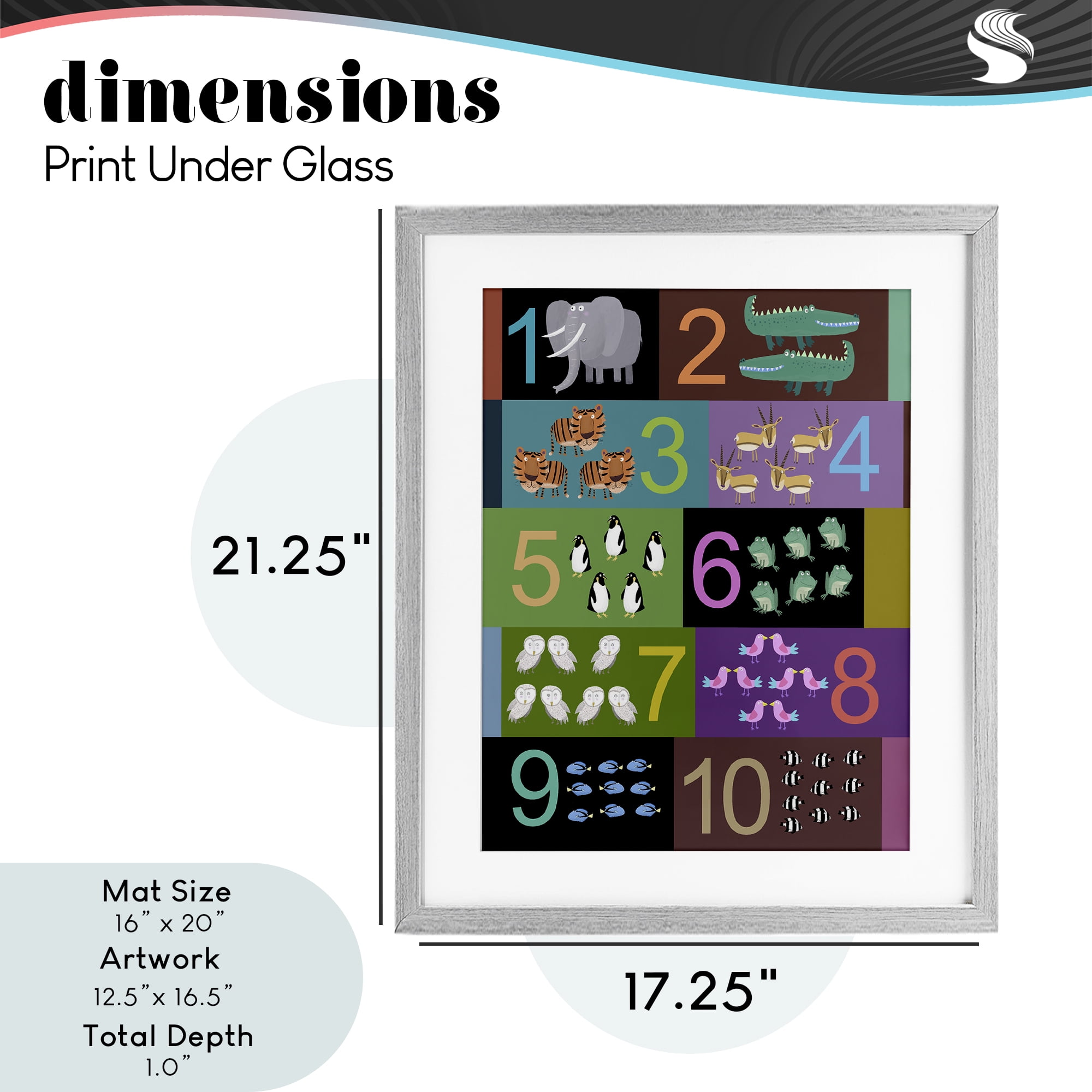 Blocked Kid's Educational Counting Gray Framed Print Under Glass, design by Carla Daly