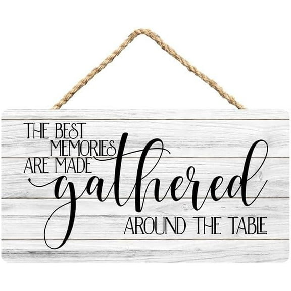 Rustic Wooden Sign Decor - The Best Memories Are Made Gathered Around The Table - Wood Plaque Home & Office Inspirational Gifts Hanging Wall Signs 6x12 IN