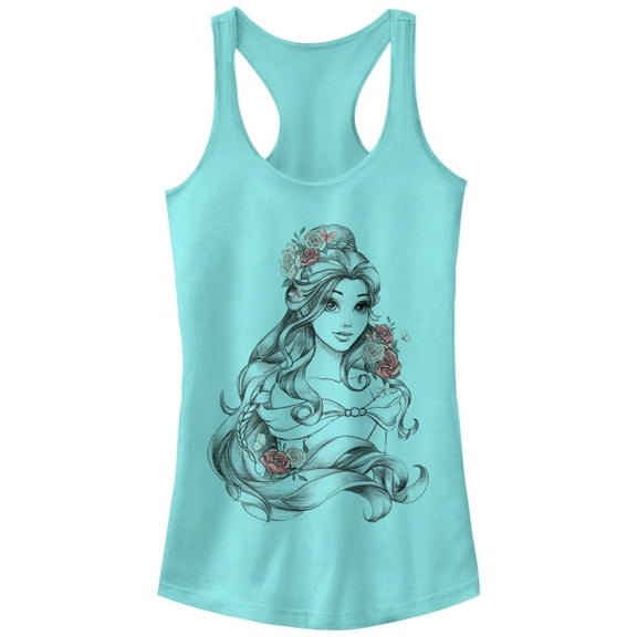 Junior's Beauty and the Beast Flowers  Racerback Tank Top Cancun Medium