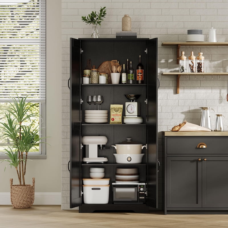 TROPOW Tall Pantry Cabinet, 60" Kitchen Storage Cabinet with 2 Doors & Adjustable Shelves, Freestanding Wooden Cupboard for Bathroom，Dining Room, Living Room