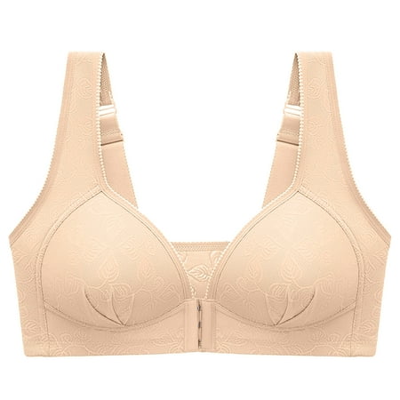 

Rewenti Traceless Bras for Women Comfortable No Steel Ring Vest Breathable Gathering Front Opening Buckle Bra Woman Underwear Beige L 40/90