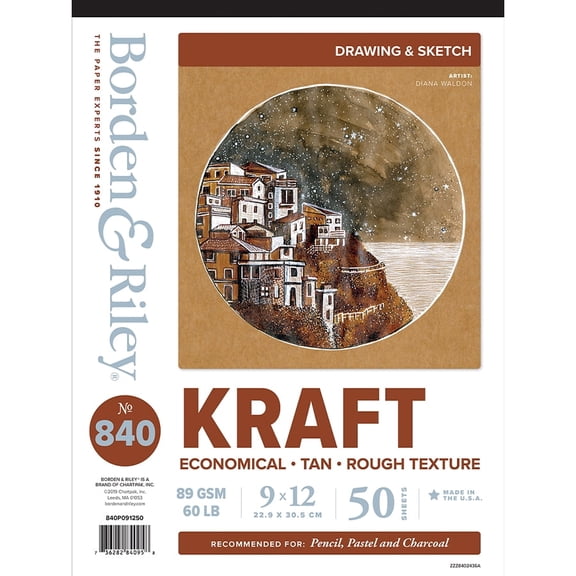 Borden & Riley 9 x 12" #840 Kraft Paper Pad, 89 GSM/60 LB, 50 Sheets, 1 Pad Each