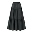 thumbnail image 4 of RPVATI Women's Skirts Midi High Waisted Drawstring Boho Linen A Line Skirts Summer Tiered Trendy Plus Size Pleated Flowy Skirt Black M, 4 of 7