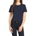thumbnail image 4 of Women's Basic Solid Round Neck Chest Pocket Short Sleeves Top, 4 of 4
