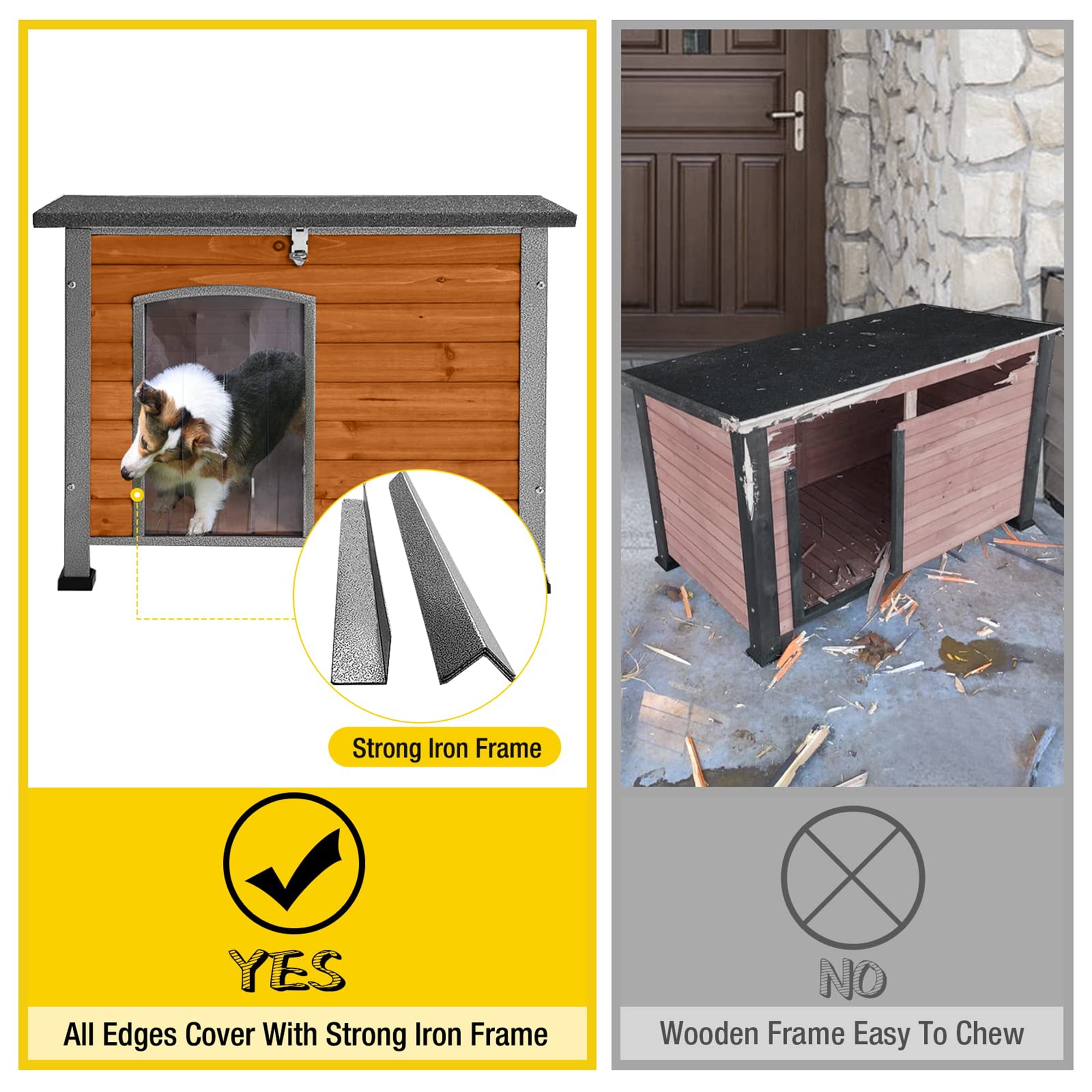 Aivituvin Wooden Dog House Anti-chewing Kennels for Outdoor & Indoor, Browm, Medium