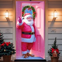 KeirineCC 1PCS Santa Door Cover,35x71 Inches Funny Merry Christmas Door Cover Santa Claus Welcome Banner,Christmas Festive Porch Lawn Garden Decor for Front Door Holiday Cheer,